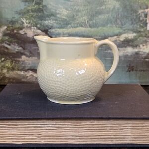 Vintage Pale Yellow Creamer Pitcher 3" Golf Ball Texture Ceramic Farmhouse Decor